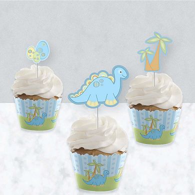 Big Dot Of Happiness Baby Boy Dinosaur Decor - Cupcake Wrappers & Treat Picks Kit 24 Ct