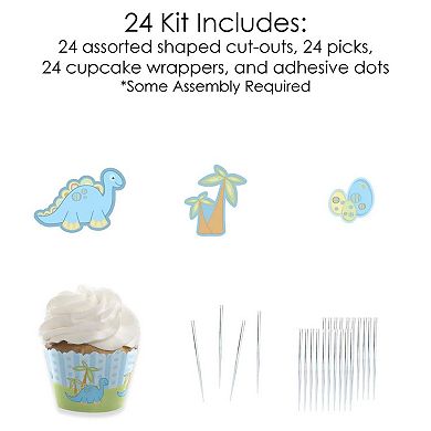 Big Dot Of Happiness Baby Boy Dinosaur Decor - Cupcake Wrappers & Treat Picks Kit 24 Ct