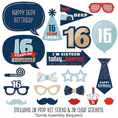 Big Dot Of Happiness Boy 16th Birthday - Sweet Sixteen Birthday Party Photo Booth Props 20 Ct