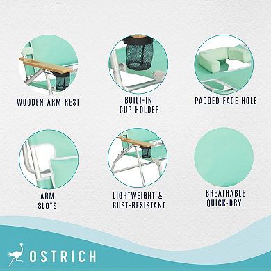 Ostrich Deluxe Padded 3-n-1 Outdoor Folding Reclining Beach Chair, Teal (2 Pack)