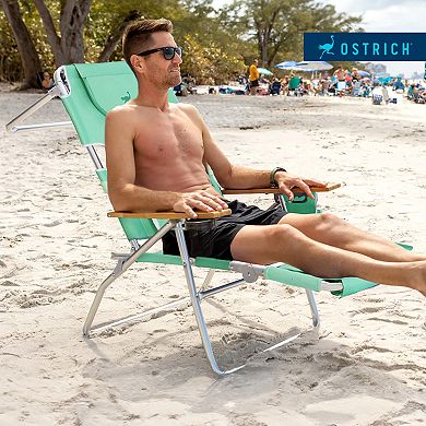 Ostrich Deluxe Padded 3-n-1 Outdoor Folding Reclining Beach Chair, Teal (2 Pack)