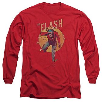 Dc Comics Flash Circle & Stars Long Sleeve Adult T-shirt