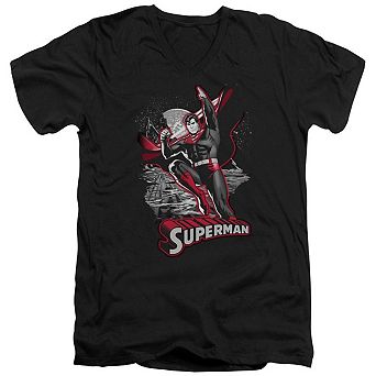Justice League Of America Superman Red & Gray Short Sleeve Adult V Neck T-shirt