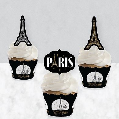 Big Dot Of Happiness Stars Over Paris Party Decor - Cupcake Wrappers & Treat Picks Kit 24 Ct