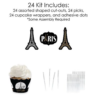 Big Dot Of Happiness Stars Over Paris Party Decor - Cupcake Wrappers & Treat Picks Kit 24 Ct