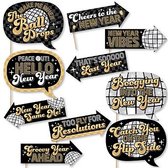 Big Dot Of Happiness Funny Disco New Year - Groovy Nye Party Photo Booth Props Kit - 10 pc