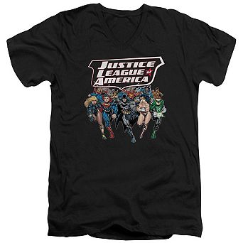 Justice League Of America Charging Justice Short Sleeve Adult V Neck T-shirt