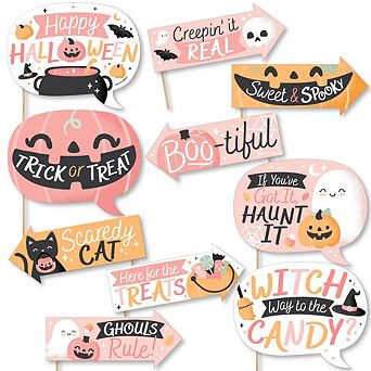 Big Dot Of Happiness Funny Pastel Halloween - Pink Pumpkin Party Photo Booth Props Kit - 10 pc