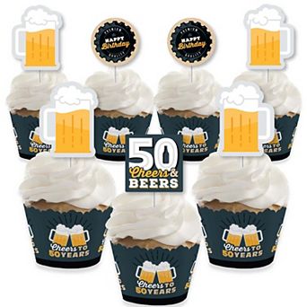 Big Dot Of Happiness Cheers & Beers To 50 Years 50th Cupcake Wrappers & Treat Picks Kit 24 ct