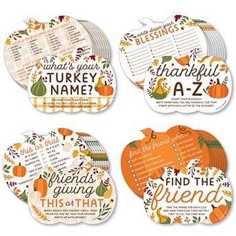 Big Dot Of Happiness Fall Friends Thanksgiving - 4 Party Games - 10 Cards Each - Gamerific Bundle