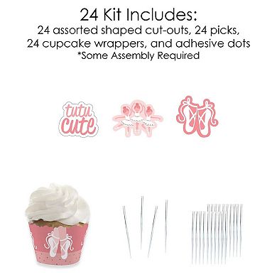 Big Dot Of Happiness Tutu Cute Ballerina Decor - Cupcake Wrappers & Treat Picks Kit 24 Ct