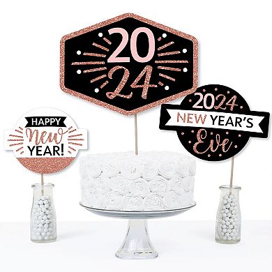 Big Dot Of Happiness Rose Gold Happy New Year - 2024 Centerpiece Sticks - Table Toppers 15 Ct