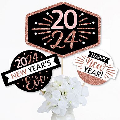 Big Dot Of Happiness Rose Gold Happy New Year - 2024 Centerpiece Sticks - Table Toppers 15 Ct