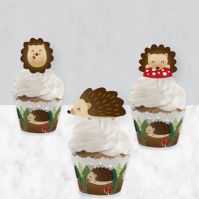 Big Dot Of Happiness Forest Hedgehogs Birthday Or Baby Cupcake Wrappers & Treat Picks 24 Ct