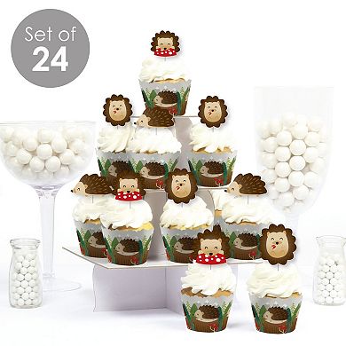 Big Dot Of Happiness Forest Hedgehogs Birthday Or Baby Cupcake Wrappers & Treat Picks 24 Ct