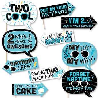 Big Dot Of Happiness Funny Two Cool - Boy - Blue 2nd Birthday Party Photo Booth Props Kit - 10 pc