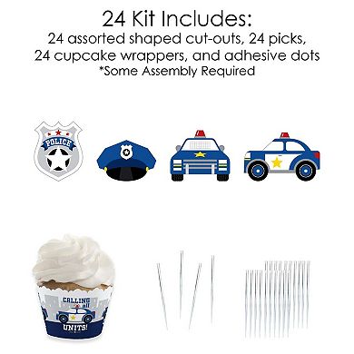 Big Dot Of Happiness Calling All Units - Police - Cupcake Wrappers & Treat Picks Kit - 24 Ct