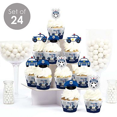 Big Dot Of Happiness Calling All Units - Police - Cupcake Wrappers & Treat Picks Kit - 24 Ct
