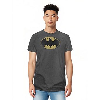 Batman Distressed Shield Adult Heather T-shirt