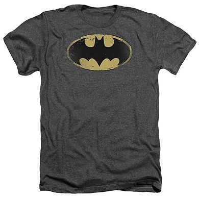 Batman Distressed Shield Adult Heather T-shirt