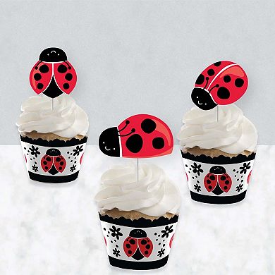 Big Dot Of Happiness Happy Little Ladybug Decor - Cupcake Wrappers & Treat Picks Kit 24 Ct