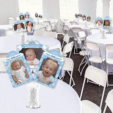 Big Dot Of Happiness Blue Snowflakes 1st Birthday - Boy Centerpiece Photo Table Toppers - 15 Pieces