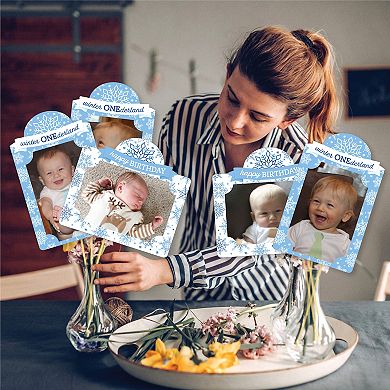 Big Dot Of Happiness Blue Snowflakes 1st Birthday - Boy Centerpiece Photo Table Toppers - 15 Pieces