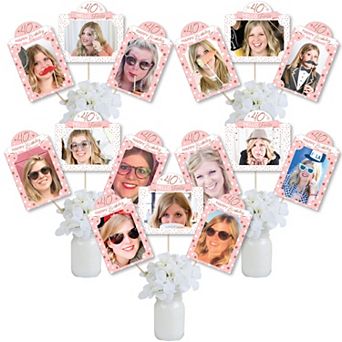 Big Dot Of Happiness 40th Pink Rose Gold Birthday Party Centerpiece Photo Table Toppers 15 pc