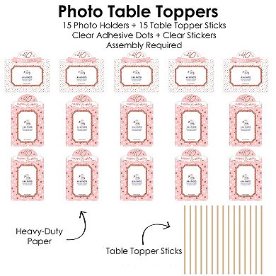 Big Dot Of Happiness 40th Pink Rose Gold Birthday Party Centerpiece Photo Table Toppers 15 Pc