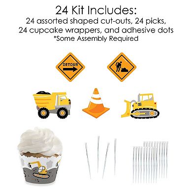 Big Dot Of Happiness Dig It Construction Party Zone Cupcake Wrappers & Treat Picks Kit 24 Ct