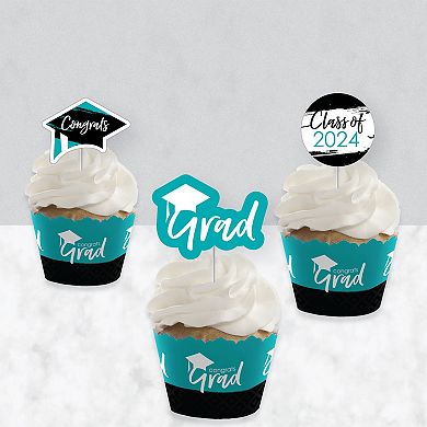 Big Dot Of Happiness Teal Grad Best Is Yet To Come 2024 Cupcake Wrappers & Treat Picks 24 Ct