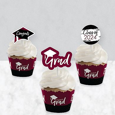 Big Dot Of Happiness Maroon Grad Best Is Yet To Come 2024 Cupcake Wrappers & Treat Picks 24ct