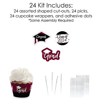 Big Dot Of Happiness Maroon Grad Best Is Yet To Come 2024 Cupcake Wrappers & Treat Picks 24ct