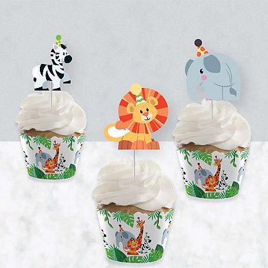Big Dot Of Happiness Jungle Party Animals Decor - Cupcake Wrappers & Treat Picks Kit 24 Ct