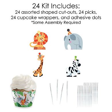Big Dot Of Happiness Jungle Party Animals Decor - Cupcake Wrappers & Treat Picks Kit 24 Ct