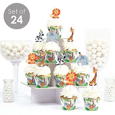 Big Dot Of Happiness Jungle Party Animals Decor - Cupcake Wrappers & Treat Picks Kit 24 Ct