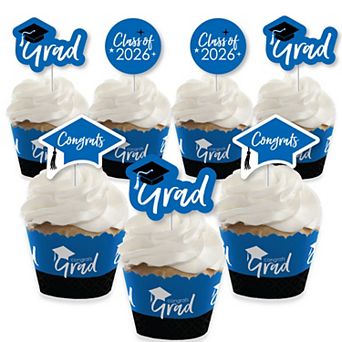 Big Dot Of Happiness Blue Grad Best Is Yet To Come 2026 cup ake Wrappers & Treat Picks 24 ct