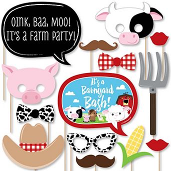 Big Dot Of Happiness Farm Animals - Baby Shower Or Birthday Photo Booth Props Kit - 20 Count