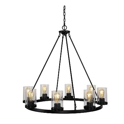 Jonathan Y Pablo Ring 33.5 8 Light Iron Seeded Glass LED Chandelier