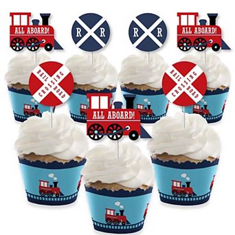 Big Dot Of Happiness Railroad Party Crossing Decor Cupcake Wrappers & Treat Picks Kit 24 ct