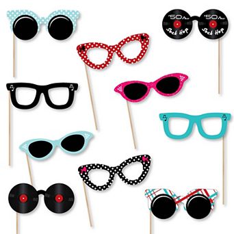 Big Dot Of Happiness 50's Sock Hop Glasses - Paper 1950s Party Photo Booth Props Kit 10 ct