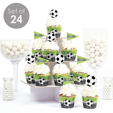 Big Dot Of Happiness Goaaal! - Soccer Decor - Cupcake Wrappers & Treat Picks Kit 24 Ct