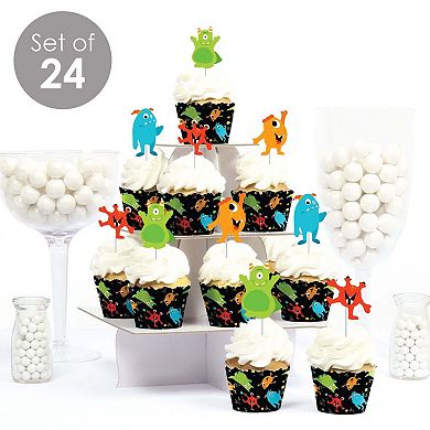 Big Dot Of Happiness Monster Bash - Cupcake Decor - Cupcake Wrappers & Treat Picks Kit 24 Ct