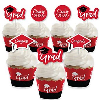 Big Dot Of Happiness Red Grad Best Is Yet To Come 2026 cup ake Wrappers & Treat Picks 24 ct