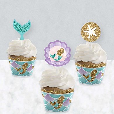 Big Dot Of Happiness Let's Be Mermaids Decor - Cupcake Wrappers & Treat Picks Kit 24 Ct