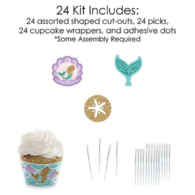 Big Dot Of Happiness Let's Be Mermaids Decor - Cupcake Wrappers & Treat Picks Kit 24 Ct