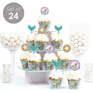 Big Dot Of Happiness Let's Be Mermaids Decor - Cupcake Wrappers & Treat Picks Kit 24 Ct