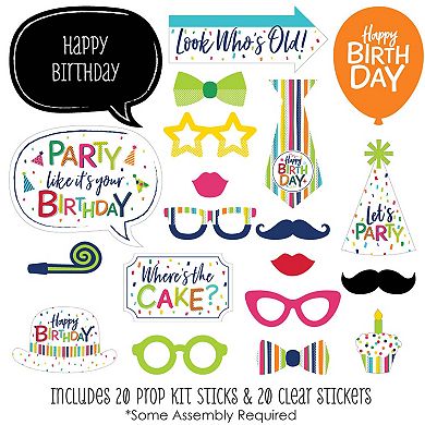 Big Dot Of Happiness Cheerful Happy Birthday Colorful Birthday Party Photo Booth Props 20 Ct