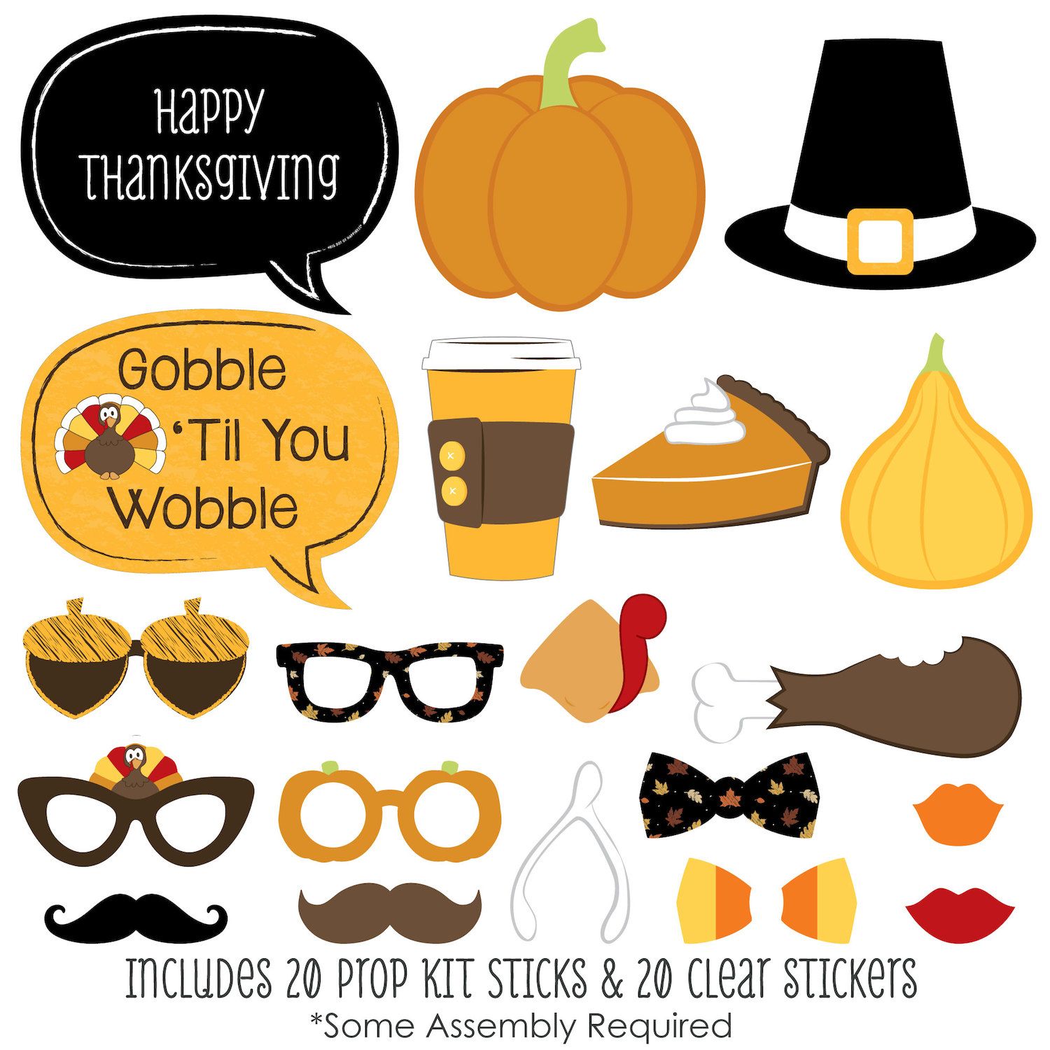 25 Accessoires Photo Booth Thanksgiving - Dinde, Citrouille, Feuilles D'érable - Pour Fête D'automne, Mariage