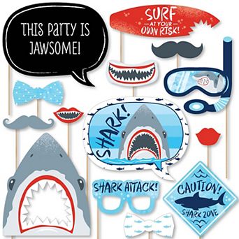 Big Dot Of Happiness Shark Zone - Jawsome Shark Or Birthday Party Photo Booth Props 20 ct